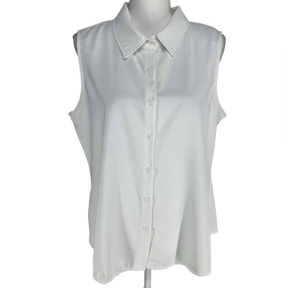 MINT LIMIT / White Button Down Tank Top with Collar / Large / Office Tailored